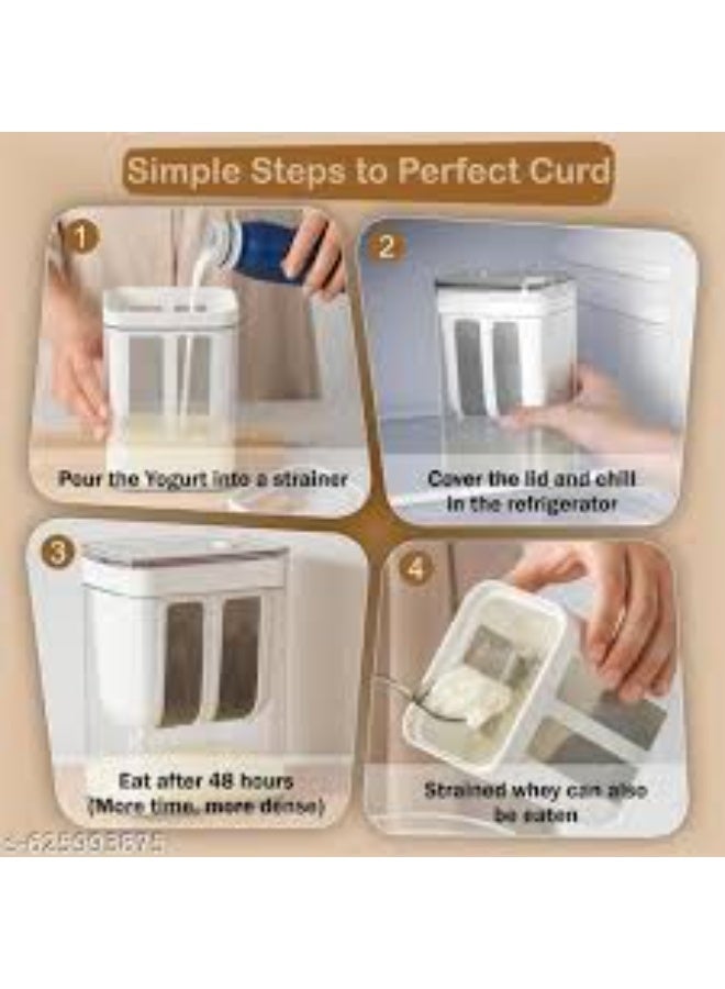 Greek Yogurt & Curd Maker - 1100ml Fine Mesh Strainer with Lid | Multifunctional Yoghurt Filter | Curd Maker for Home | Whey Separator | Perfect for Homemade Yogurt, Curd, Cheese & More - Image 2